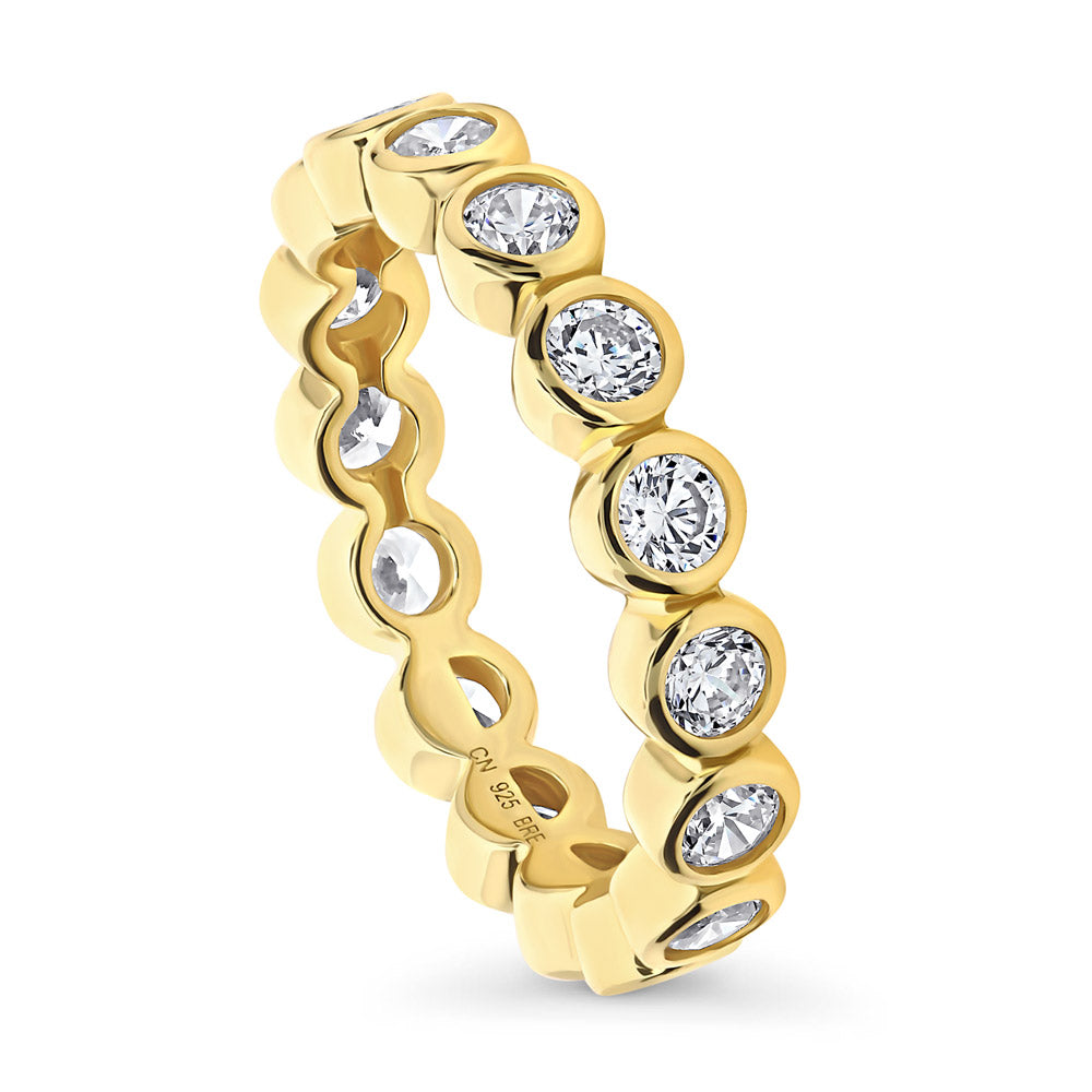 Front view of Bubble Bezel Set CZ Eternity Ring in Gold Flashed Sterling Silver