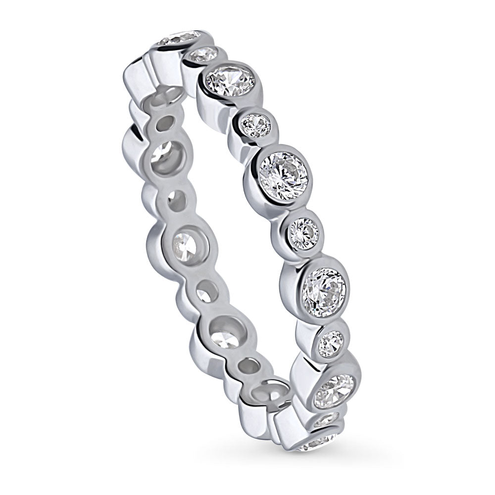 Front view of Bubble Bezel Set CZ Eternity Ring in Sterling Silver