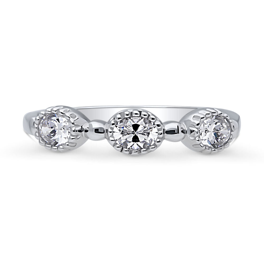 Milgrain Bezel Set Oval CZ Half Eternity Ring in Sterling Silver, 1 of 10