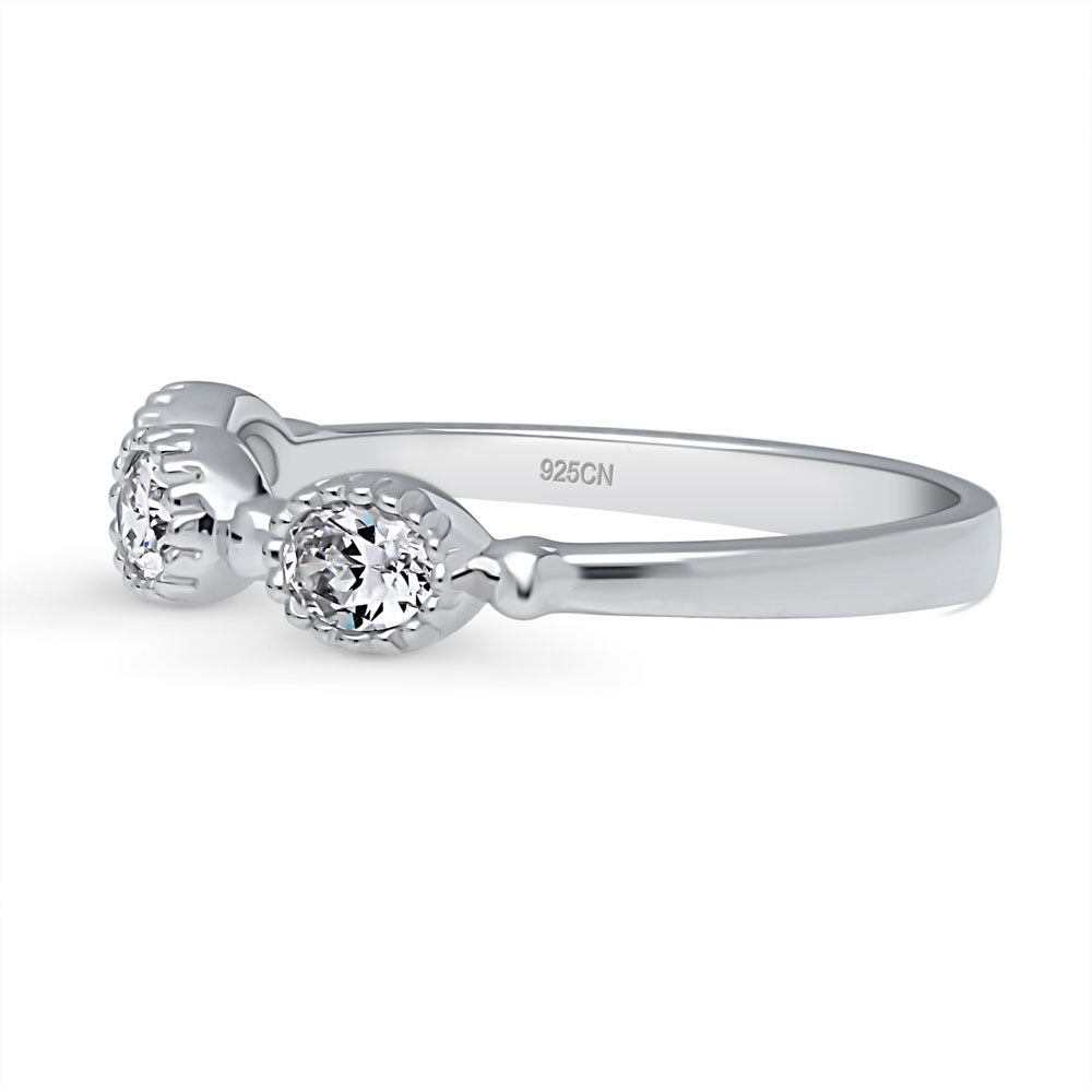 Angle view of Milgrain Bezel Set Oval CZ Half Eternity Ring in Sterling Silver