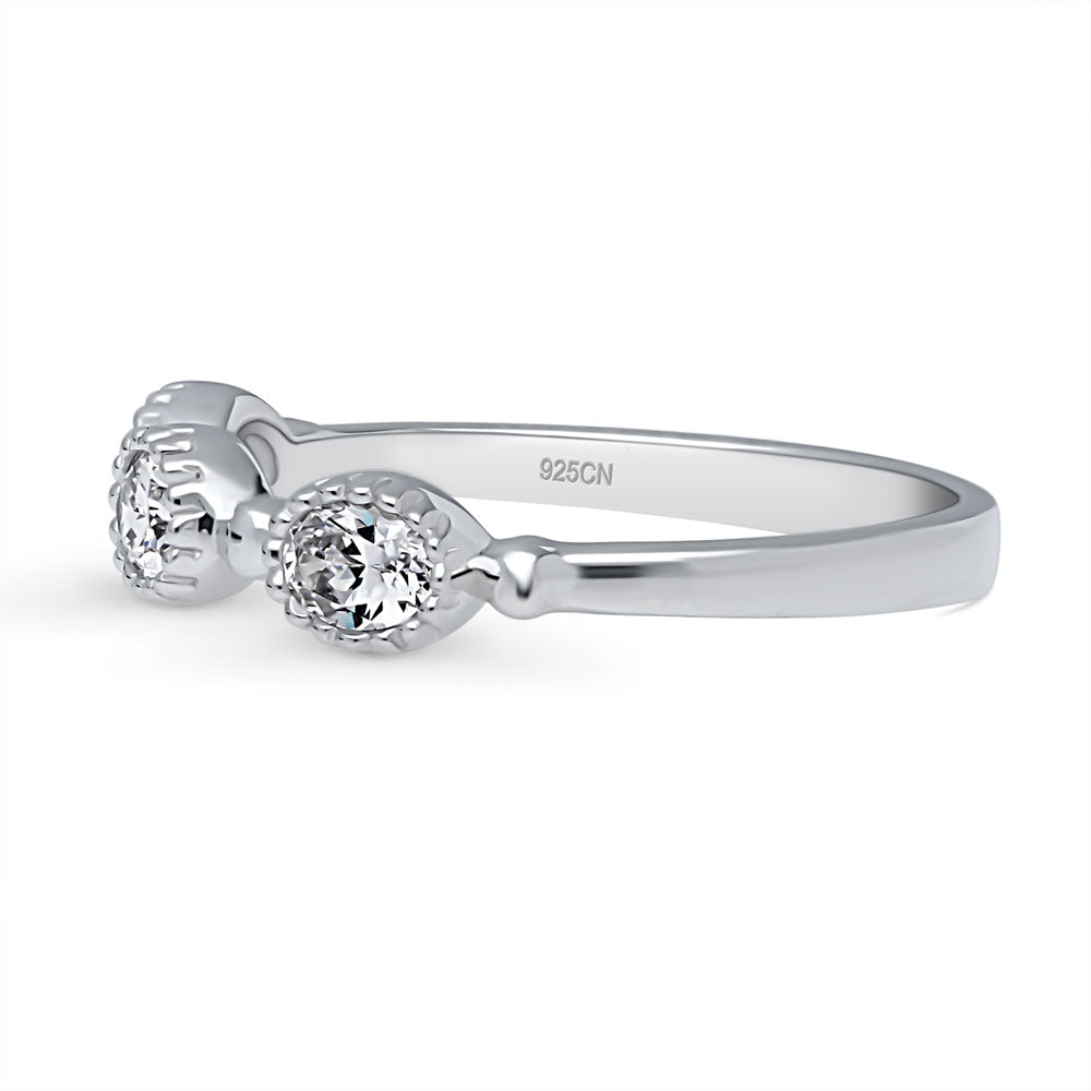 Milgrain Bezel Set Oval CZ Half Eternity Ring in Sterling Silver