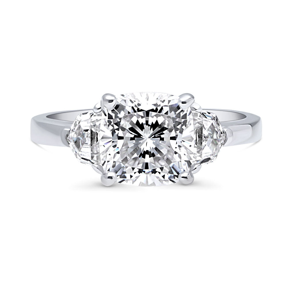 3-Stone Cushion CZ Ring in Sterling Silver