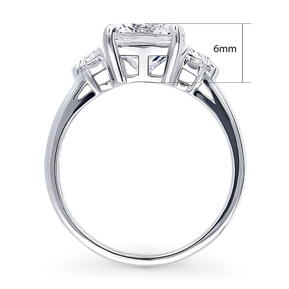 Alternate view of 3-Stone Cushion CZ Ring in Sterling Silver