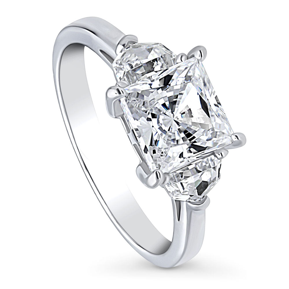 Front view of 3-Stone Princess CZ Ring in Sterling Silver, 4 of 9
