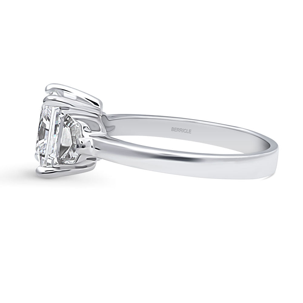 Angle view of 3-Stone Princess CZ Ring in Sterling Silver, 5 of 9