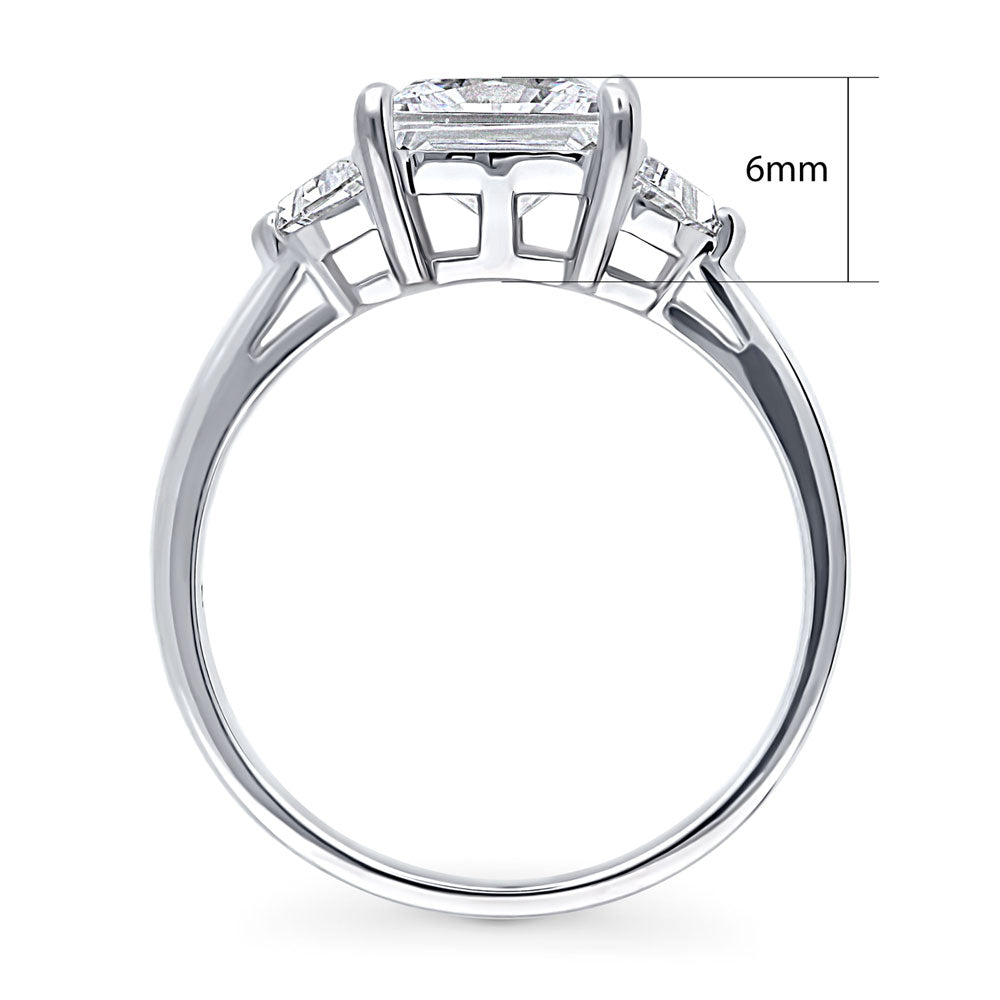 Alternate view of 3-Stone Princess CZ Ring in Sterling Silver, 8 of 9