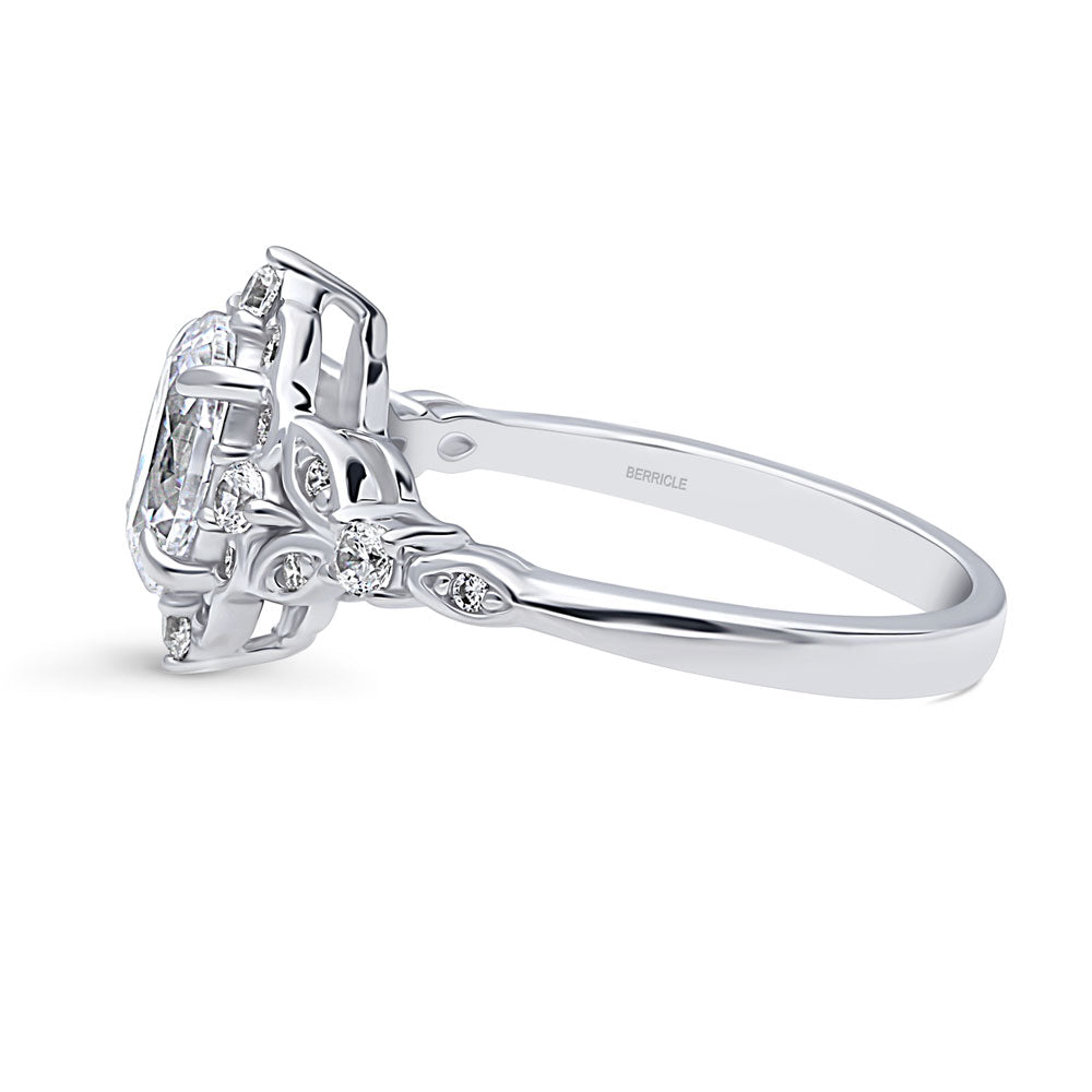 Angle view of Halo Art Deco Oval CZ Ring in Sterling Silver