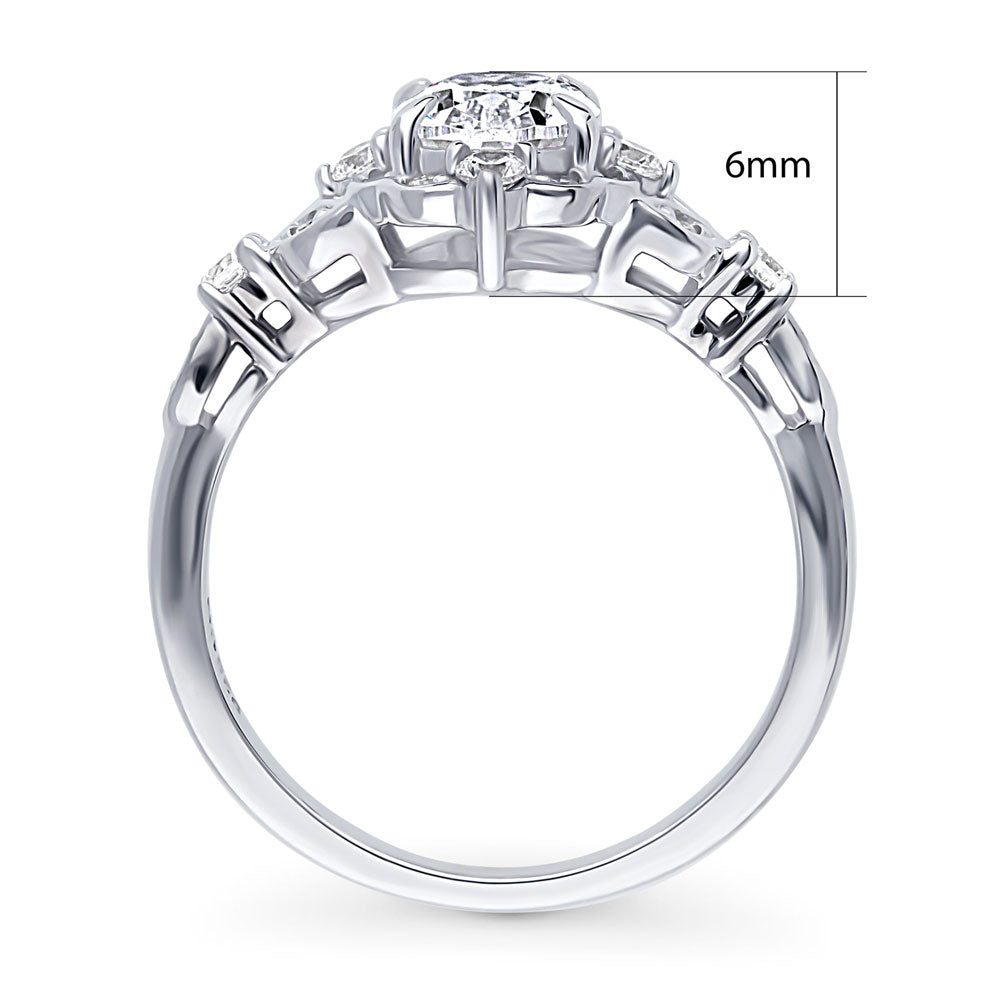 Alternate view of Halo Art Deco Oval CZ Ring in Sterling Silver