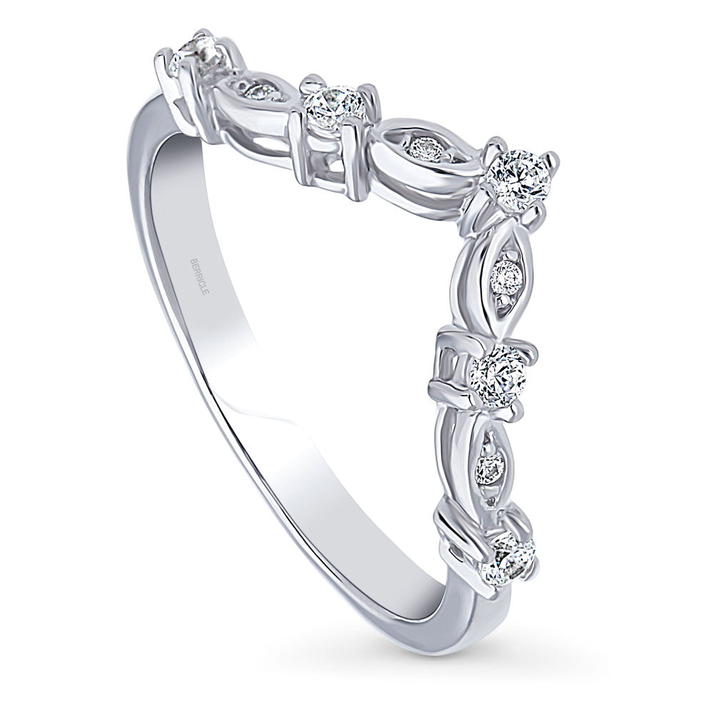Wishbone Chevron CZ Curved Band in Sterling Silver, front view