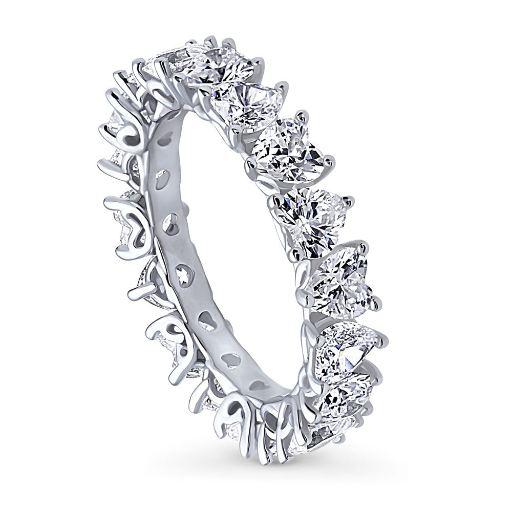 Front view of Heart CZ Eternity Ring in Sterling Silver
