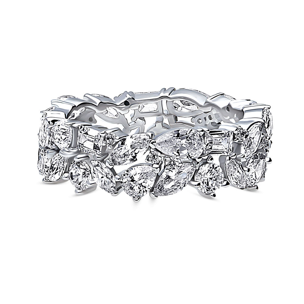 Cluster Pear CZ Statement Eternity Ring in Sterling Silver