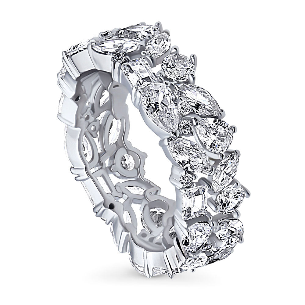 Front view of Cluster Pear CZ Statement Eternity Ring in Sterling Silver