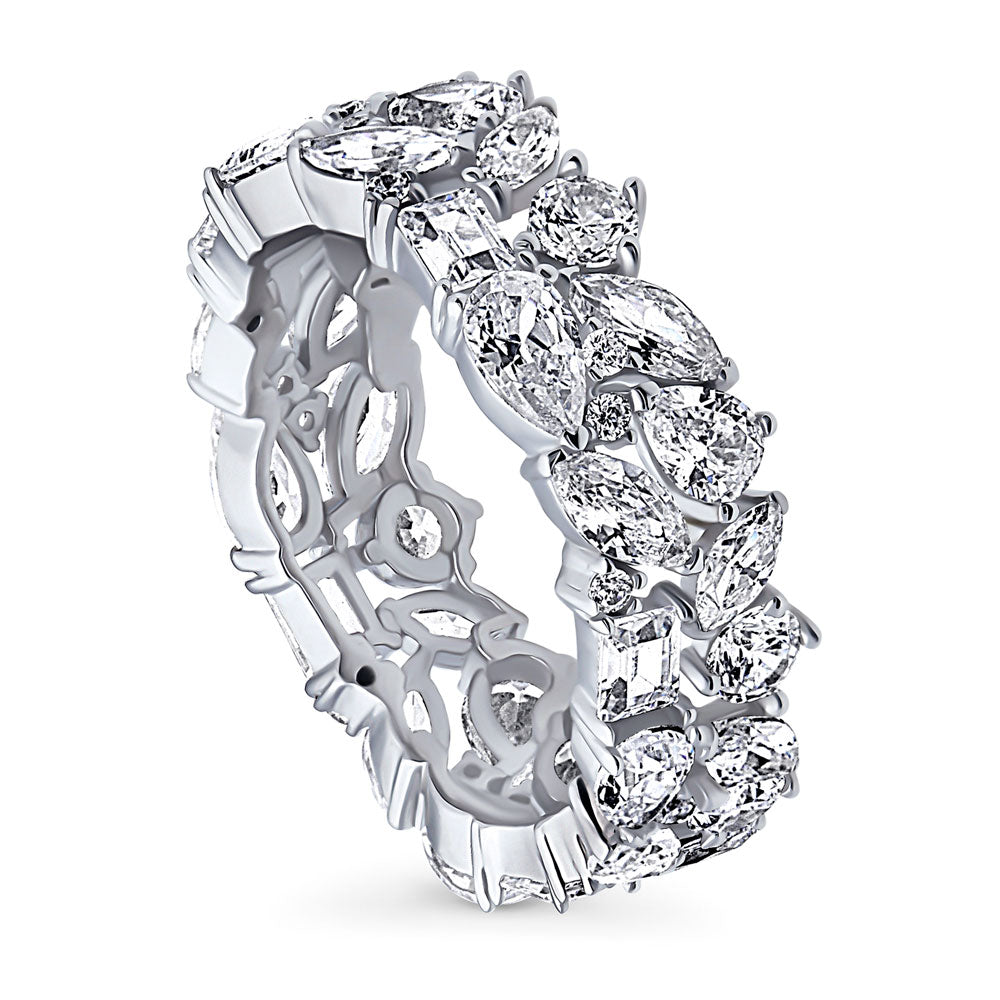 Cluster Pear CZ Statement Eternity Ring in Sterling Silver