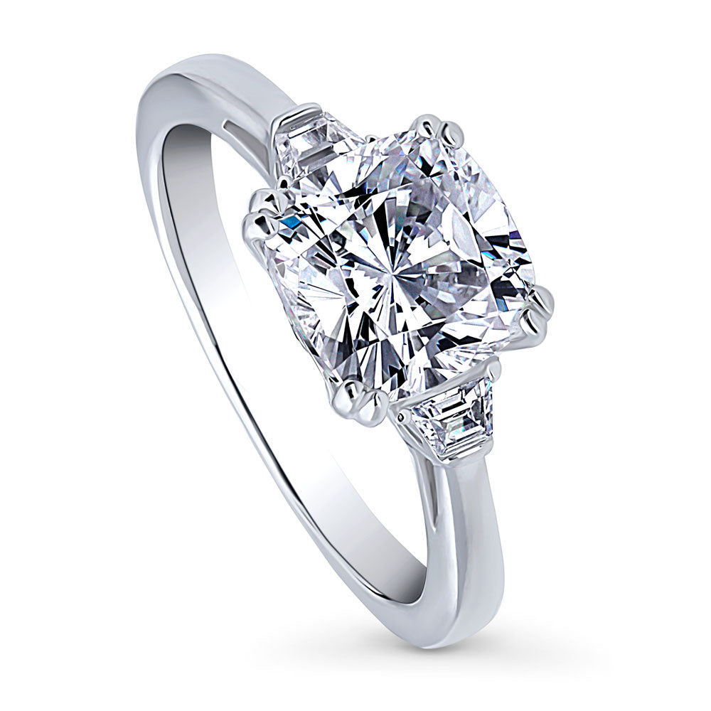 Front view of 3-Stone Cushion CZ Ring in Sterling Silver