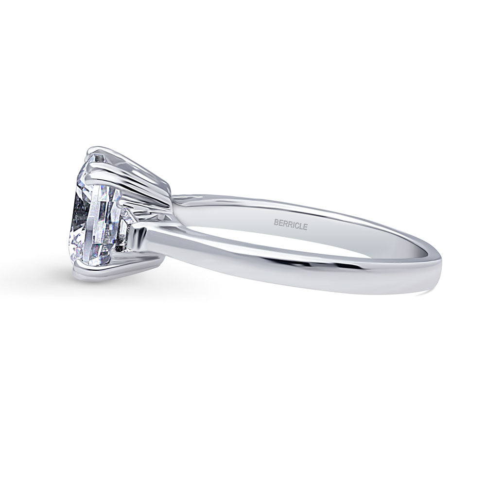 Angle view of 3-Stone Cushion CZ Ring in Sterling Silver