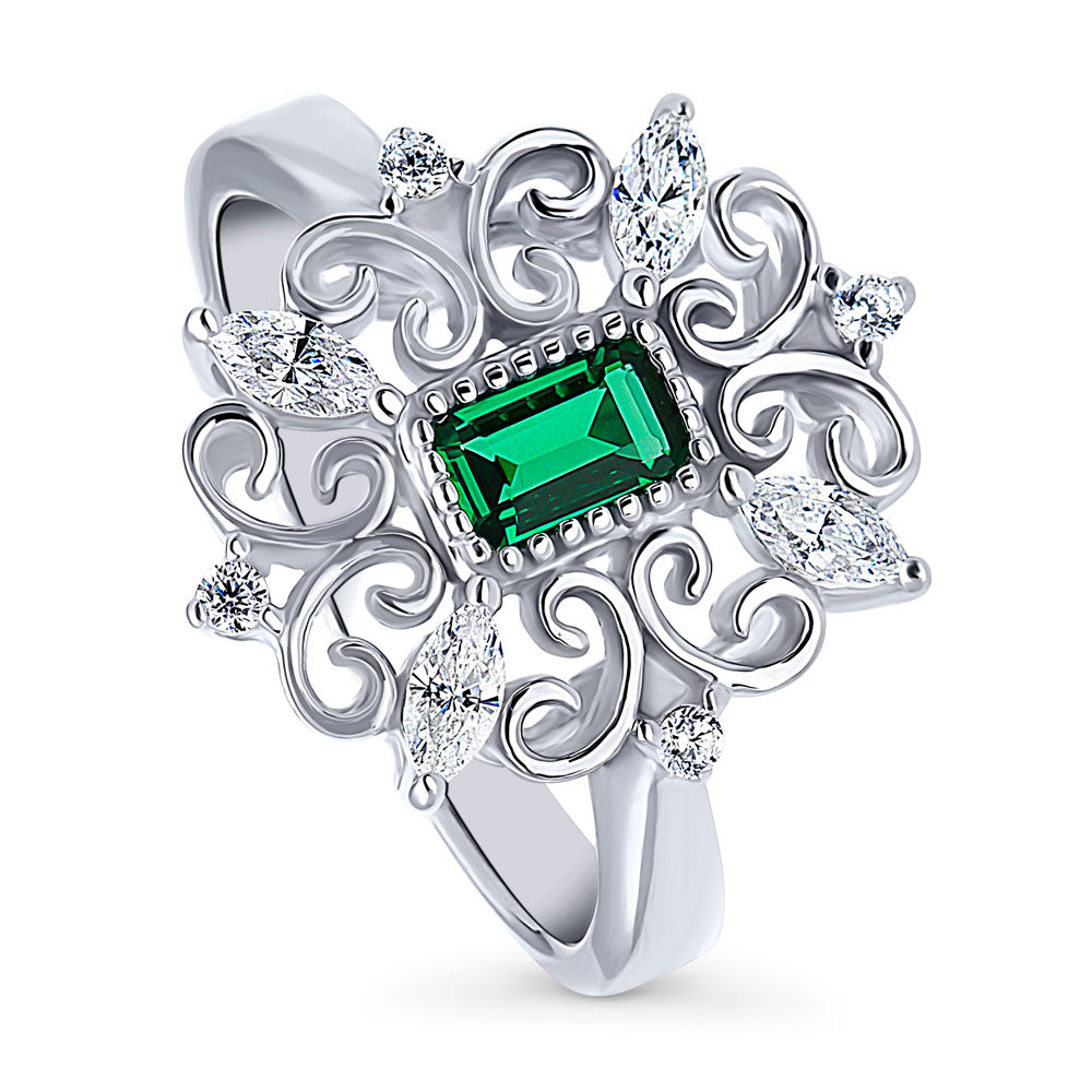 Art Deco Filigree CZ Ring in Sterling Silver