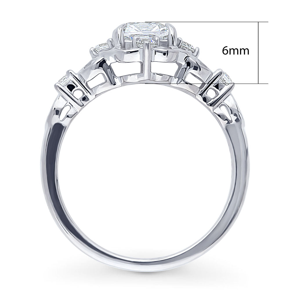 Alternate view of Halo Art Deco Cushion CZ Ring in Sterling Silver