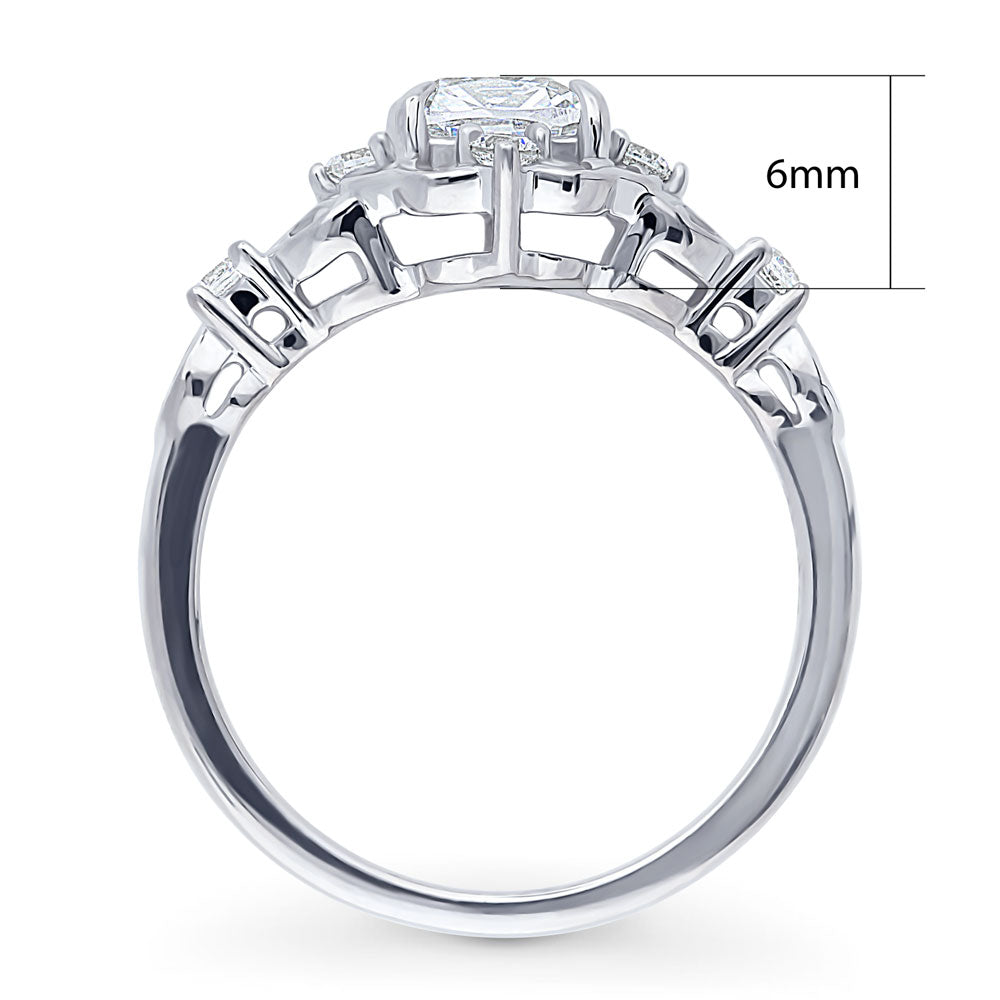 Halo Art Deco Cushion CZ Ring in Sterling Silver