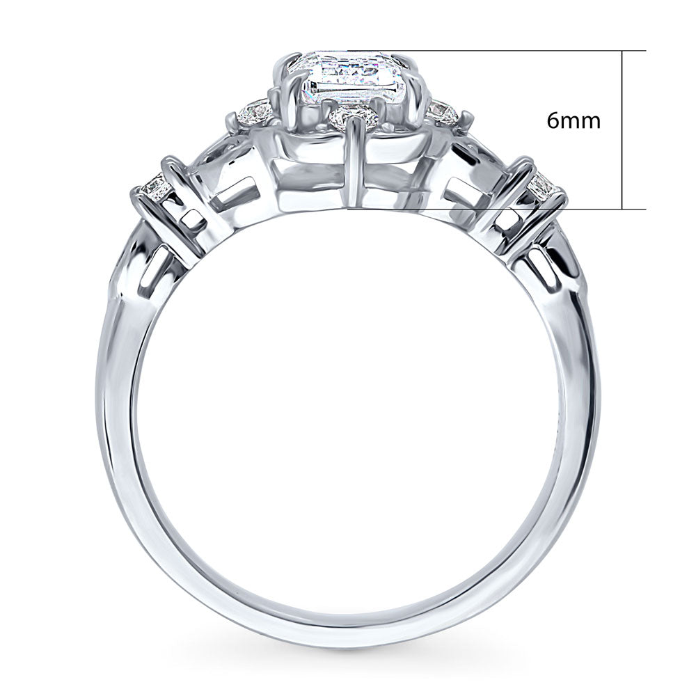Alternate view of Halo Art Deco Step Emerald Cut CZ Ring in Sterling Silver
