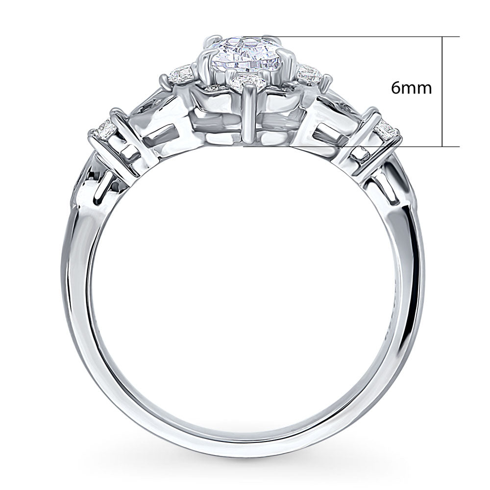 Halo Art Deco Pear CZ Ring in Sterling Silver