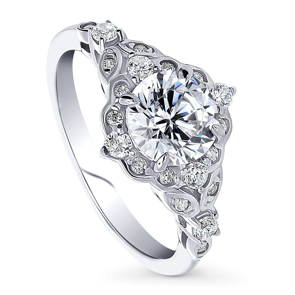 Halo Art Deco CZ Ring in Sterling Silver