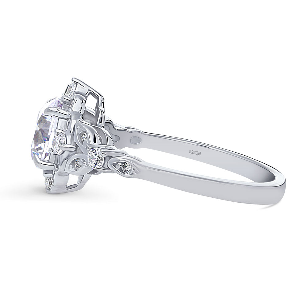 Angle view of Halo Art Deco Round CZ Ring in Sterling Silver, 5 of 10