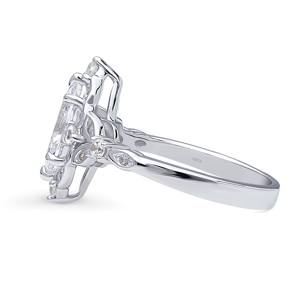 Angle view of Halo Art Deco Marquise CZ Ring in Sterling Silver