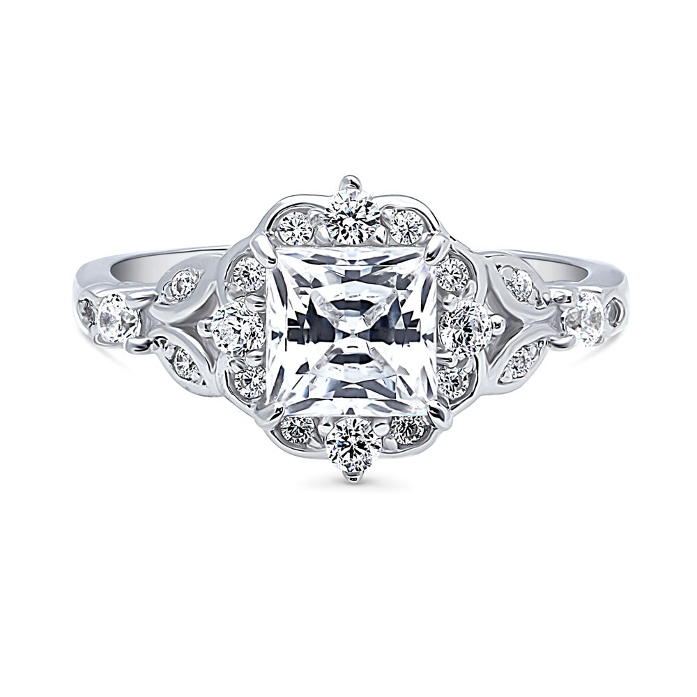 Halo Art Deco Princess CZ Ring in Sterling Silver, 1 of 9