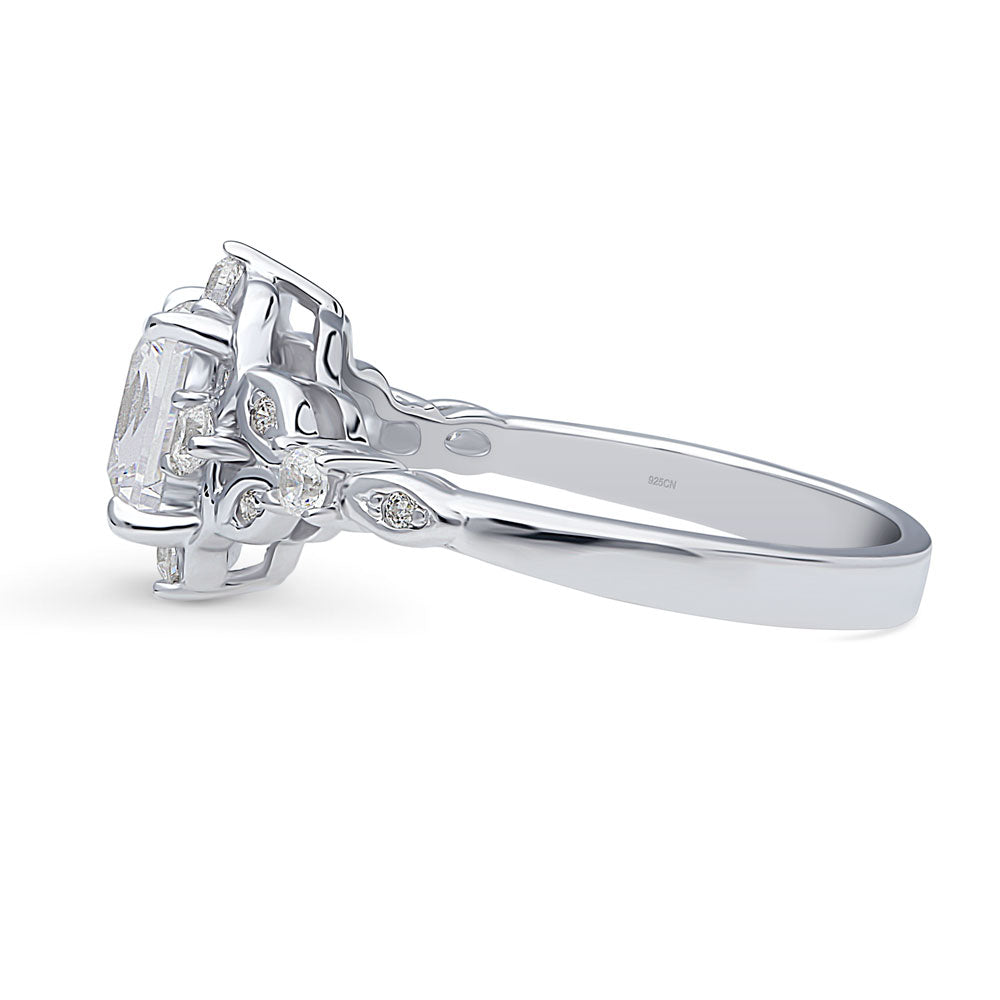 Angle view of Halo Art Deco Princess CZ Ring in Sterling Silver
