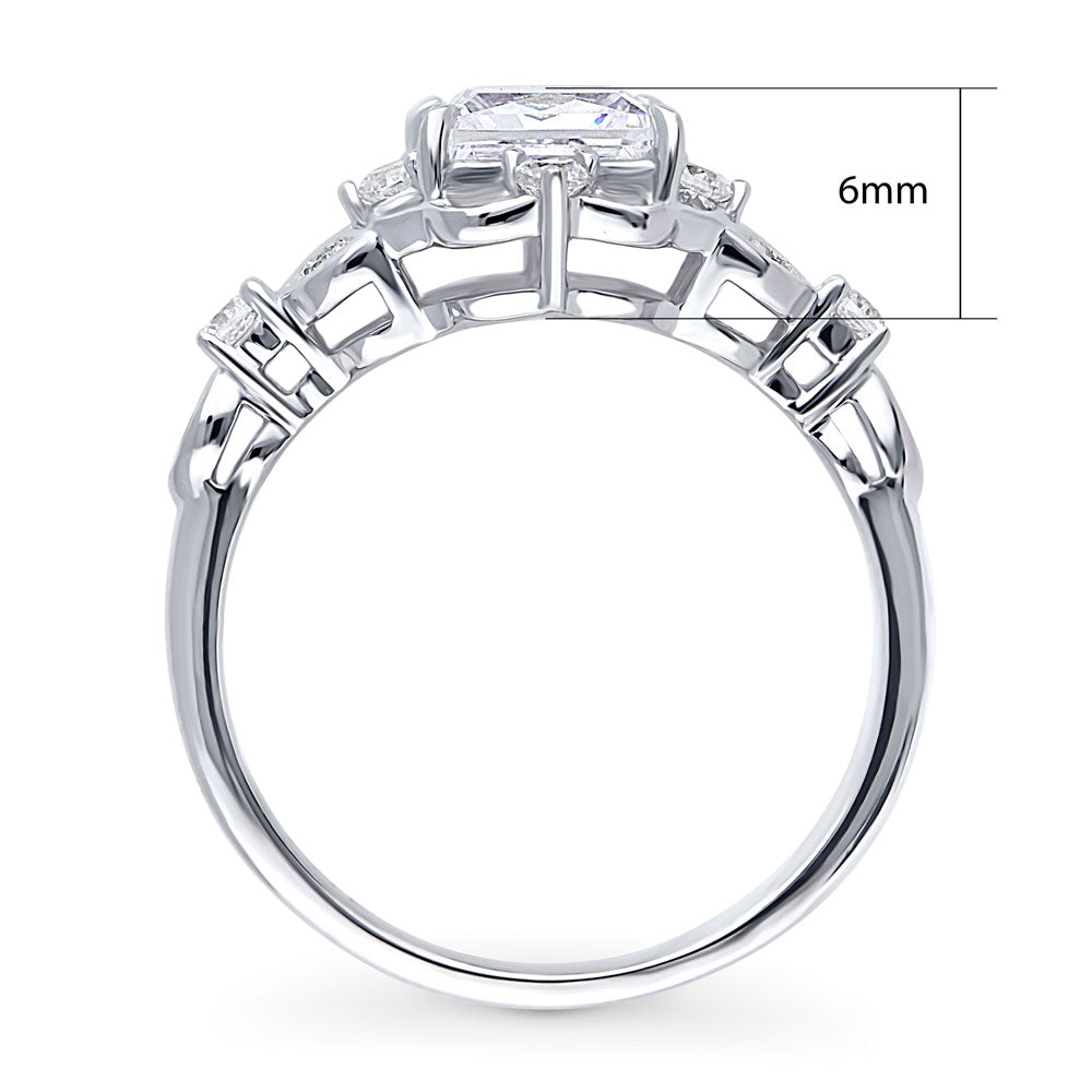Alternate view of Halo Art Deco Princess CZ Ring in Sterling Silver, 8 of 9