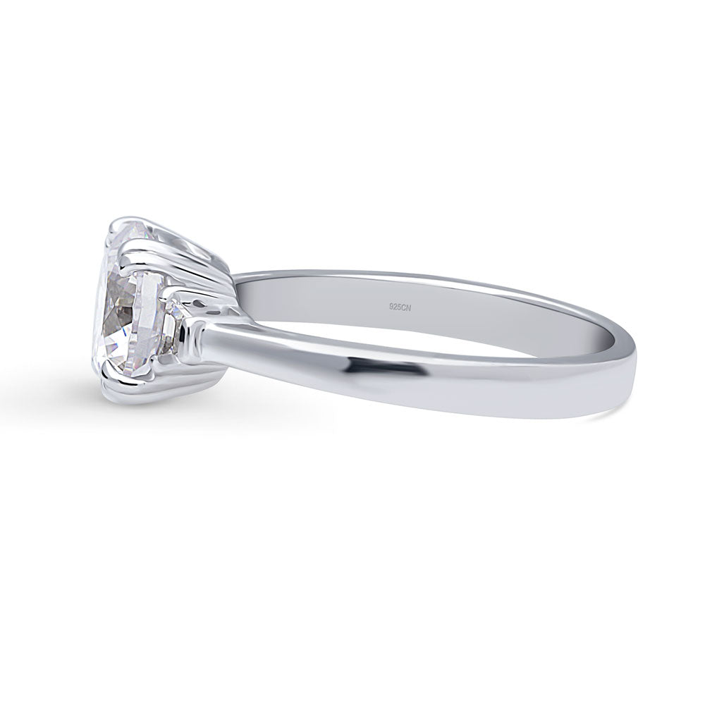 Angle view of 3-Stone Round CZ Ring in Sterling Silver