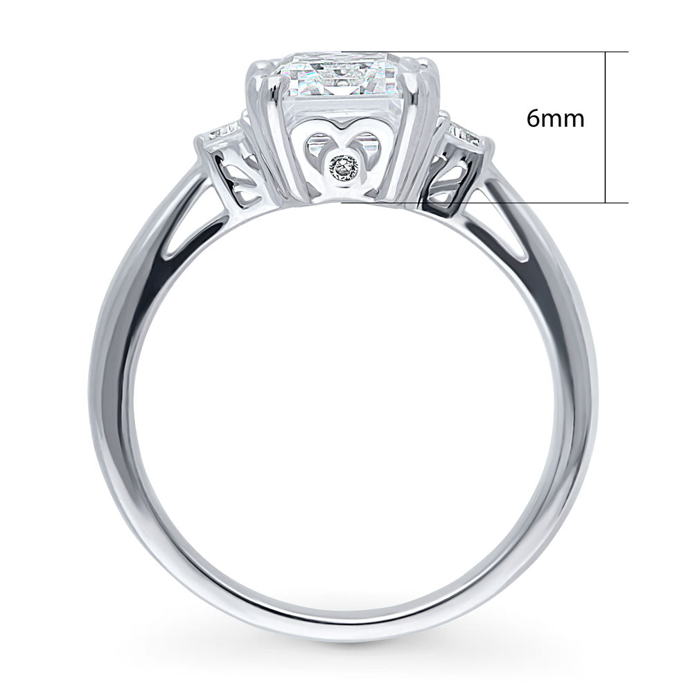 3-Stone Emerald Cut CZ Ring in Sterling Silver