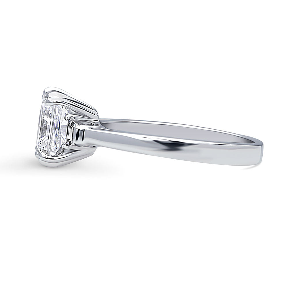 Angle view of 3-Stone Princess CZ Ring in Sterling Silver