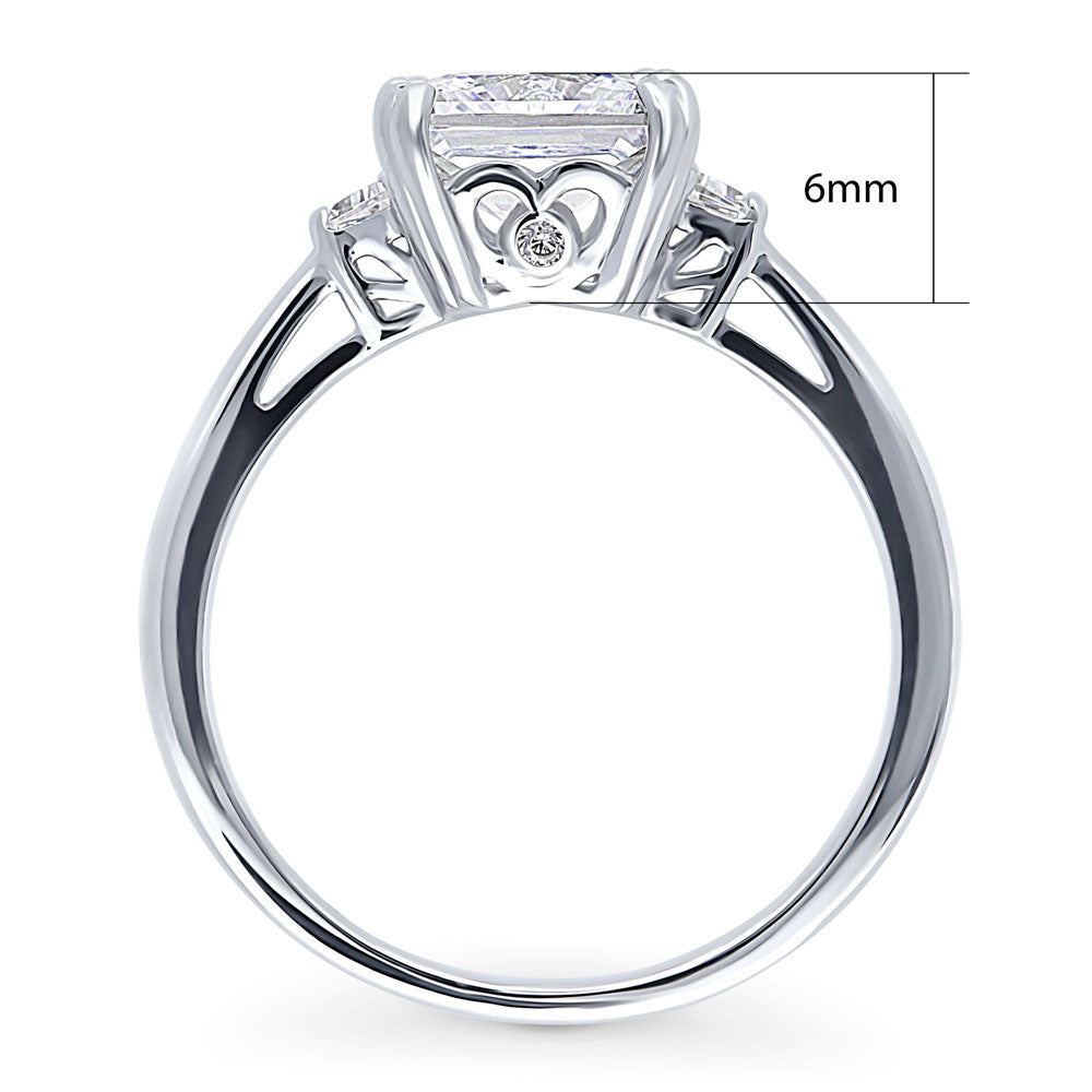 Alternate view of 3-Stone Princess CZ Ring in Sterling Silver