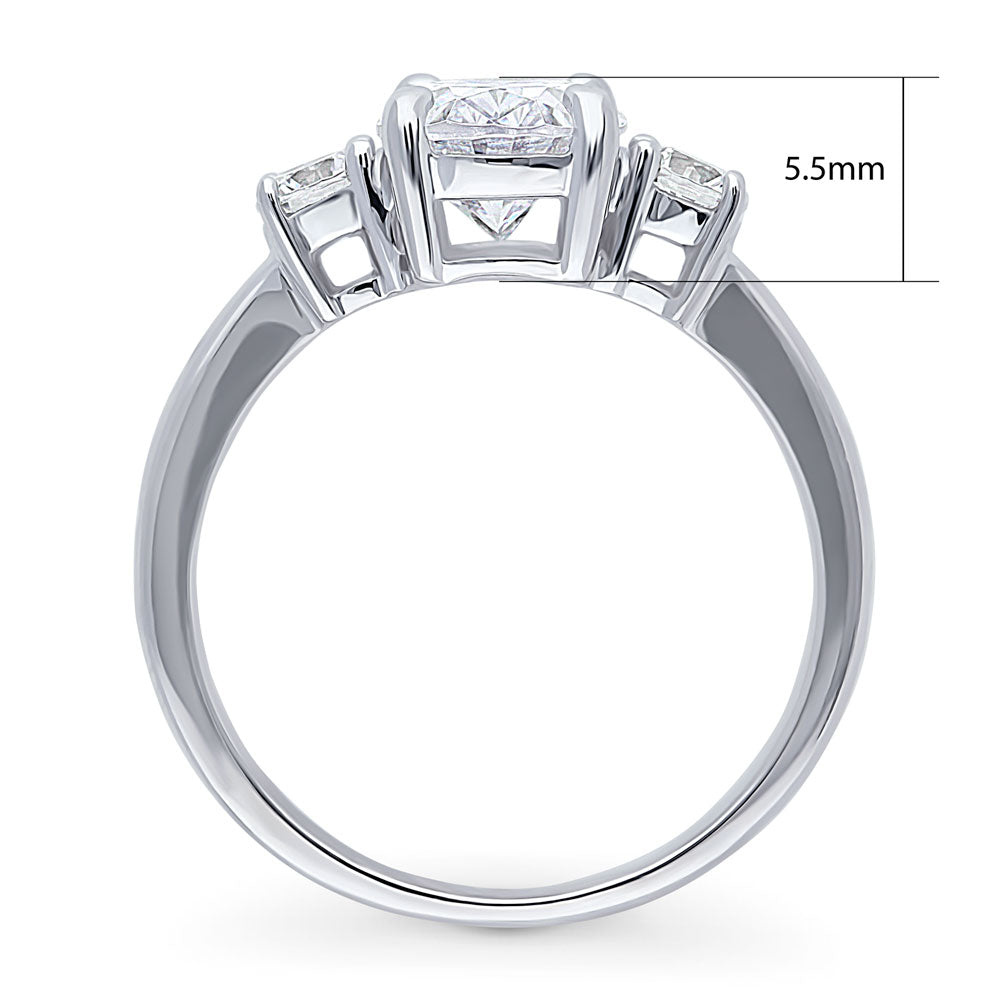 Alternate view of 3-Stone Oval CZ Ring in Sterling Silver