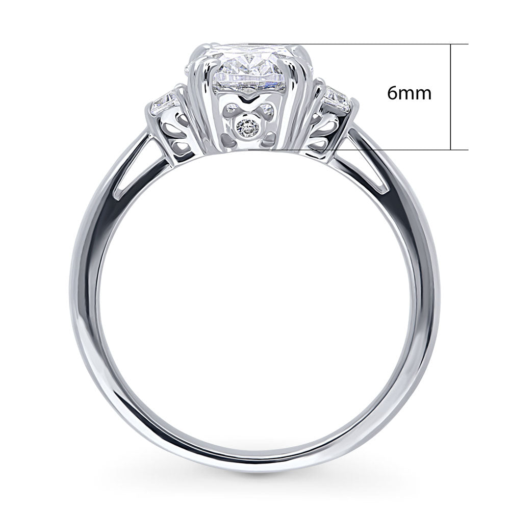 Alternate view of 3-Stone Oval CZ Ring in Sterling Silver