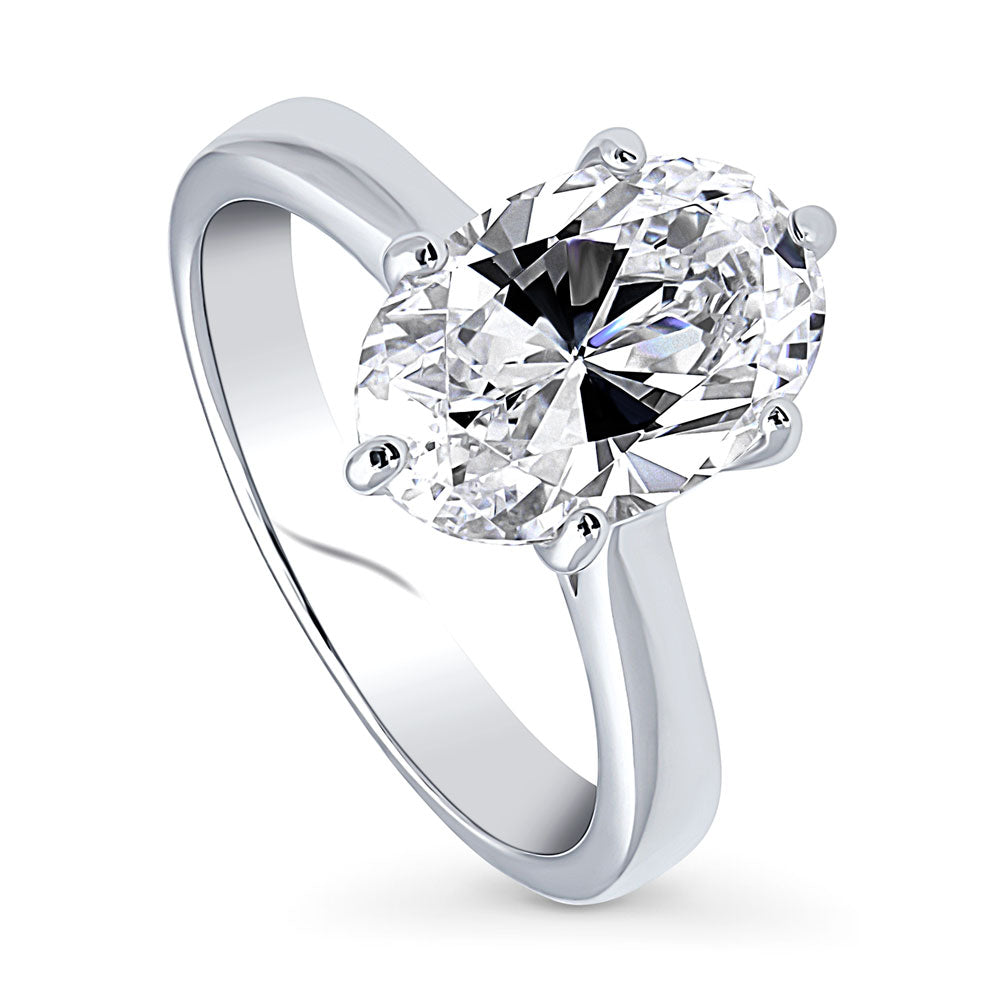 Front view of Solitaire 3ct Oval CZ Ring in Sterling Silver
