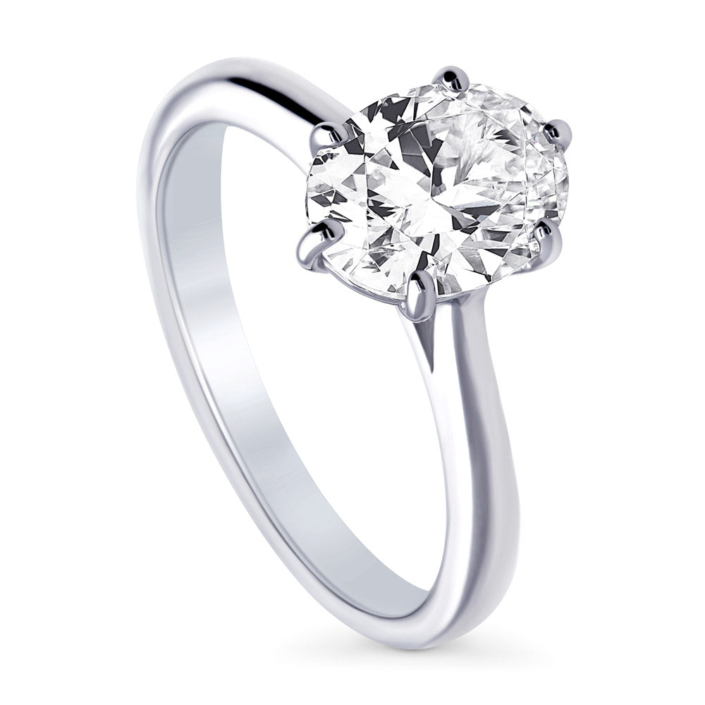 Solitaire 1.8ct Oval CZ Ring in Sterling Silver, front view