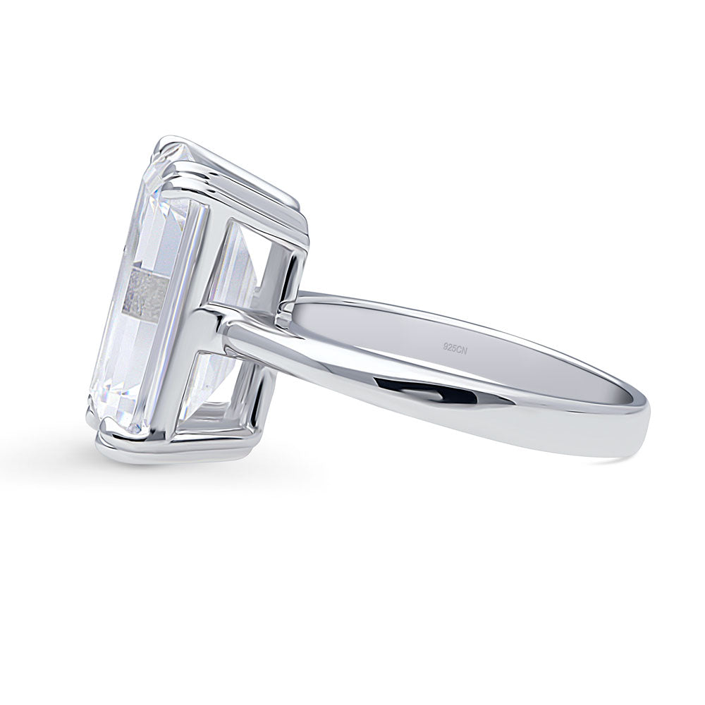 Angle view of Solitaire 8.5ct Emerald Cut CZ Statement Ring in Sterling Silver