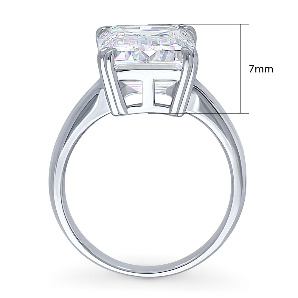 Alternate view of Solitaire 8.5ct Emerald Cut CZ Statement Ring in Sterling Silver