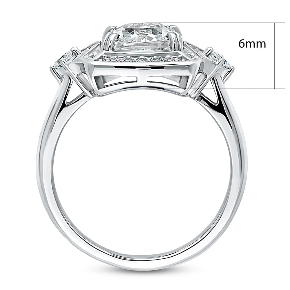 Halo Arrow Cushion CZ Statement Ring in Sterling Silver