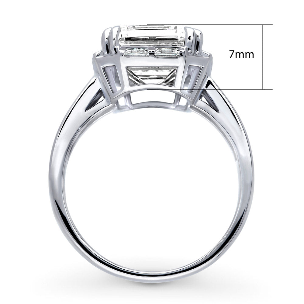 Alternate view of Halo Art Deco Step Emerald Cut CZ Ring in Sterling Silver