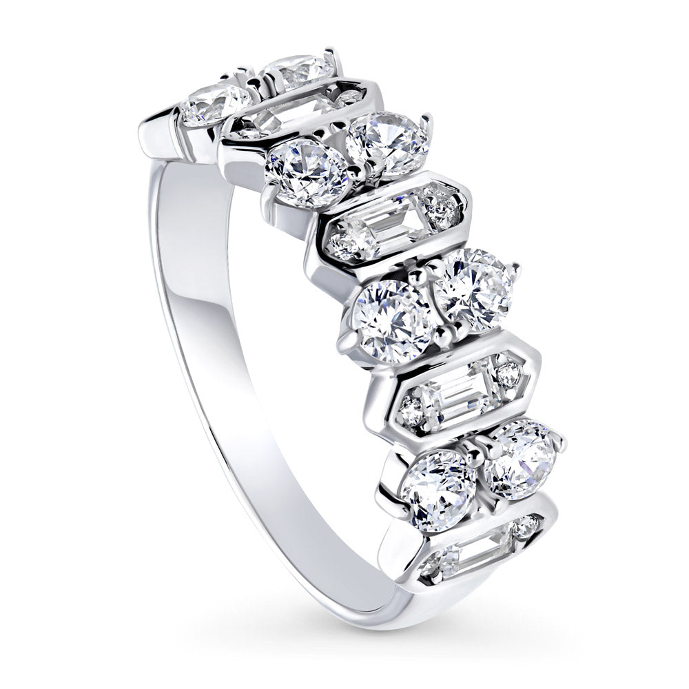 Front view of Cluster Art Deco CZ Stackable Band in Sterling Silver