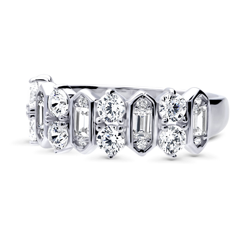 Side view of Cluster Art Deco CZ Stackable Band in Sterling Silver
