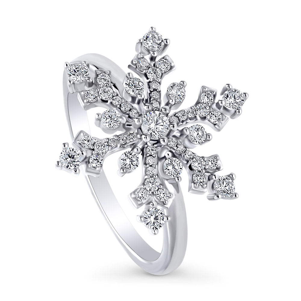 Front view of Snowflake CZ Ring in Sterling Silver