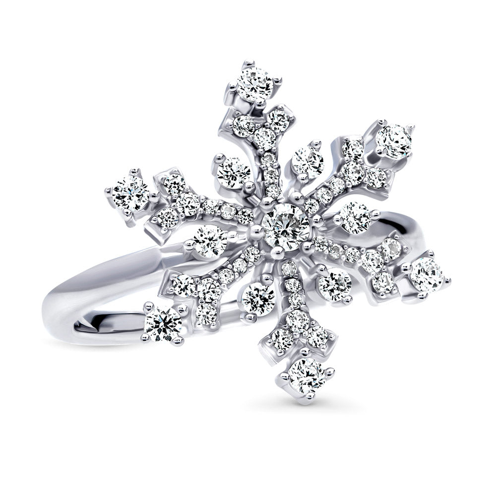 Side view of Snowflake CZ Ring in Sterling Silver