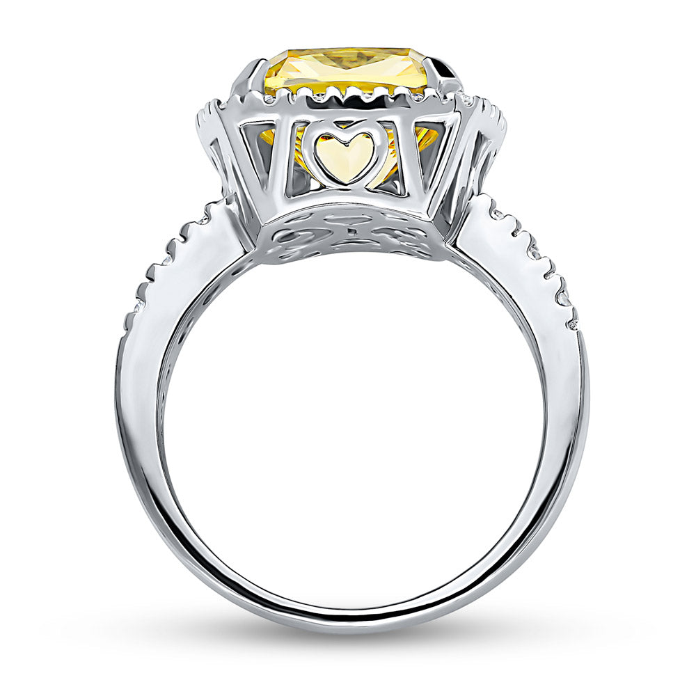 Alternate view of Halo Canary Yellow Cushion CZ Statement Ring in Sterling Silver