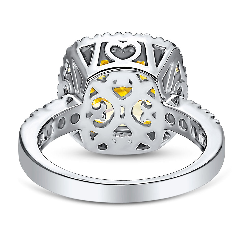 Side view of Halo Canary Yellow Cushion CZ Statement Ring in Sterling Silver