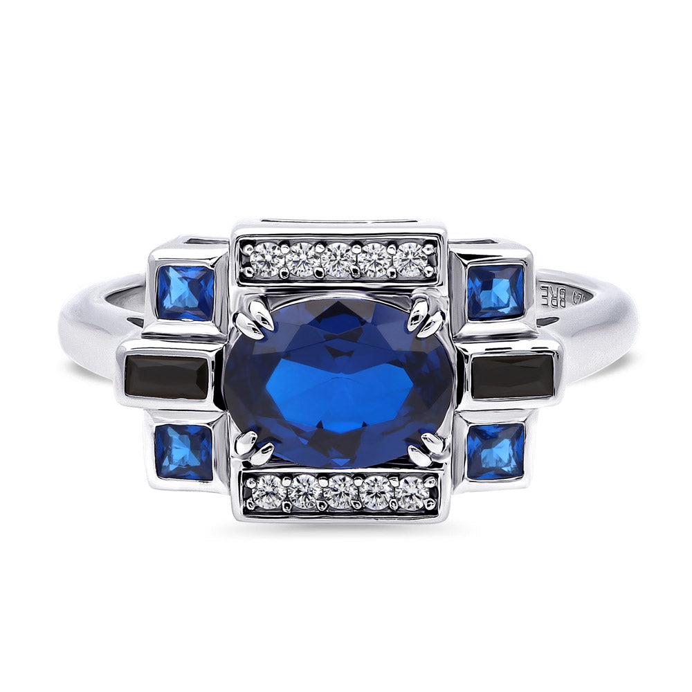 Art Deco Simulated Blue Sapphire CZ Ring in Sterling Silver, 1 of 13