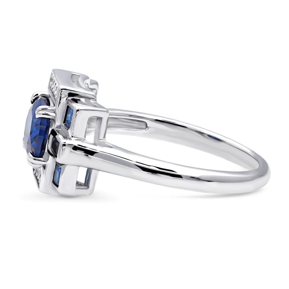 Art Deco Simulated Blue Sapphire CZ Ring in Sterling Silver, side view